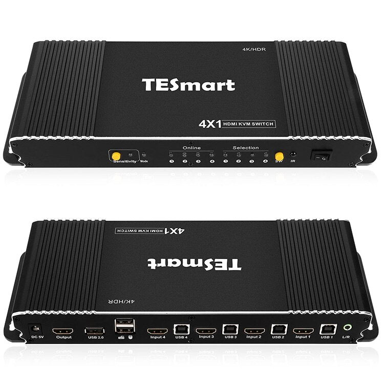 TESmart OEM/ODM KVM Switch 4 port 4X2 Dual Monitor L/R Audio Video Switcher Consol HDCP2.2 EDID Hotkey 4K60HZ HDMI KVM Switch