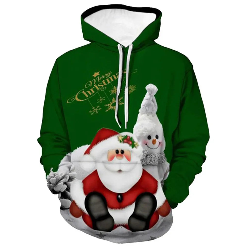 2024 Christmas tree Xmas Santa Snowman Claus Hoodie Men Autumn Winter 3D Print Pullover Sweatshirt