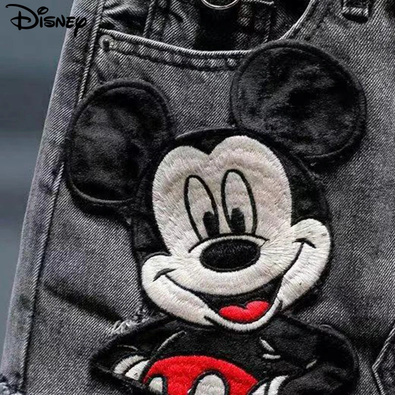 Disney New Arrival Top Fashion Cotton Zipper Women Embroidery Mickey Mouse Female Summer Big Irregular Flash High Waist Short