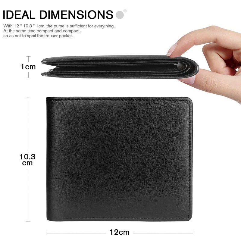 100% جلد طبيعي RFID حجب سليم محافظ رجالية ثلاثية الطي مع جيب عملة ونافذة معرف محفظة صغيرة الحجم للرجال