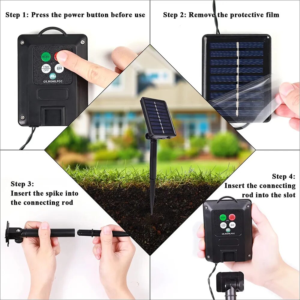 LED Outdoor Solar Lamp String Lights timing 200/300 LEDs