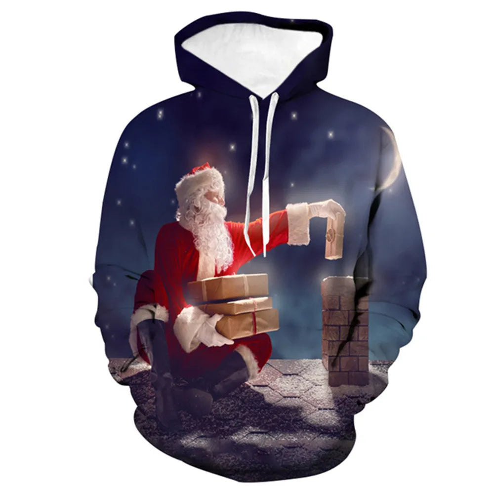 2024 Christmas tree Xmas Santa Snowman Claus Hoodie Men Autumn Winter 3D Print Pullover Sweatshirt