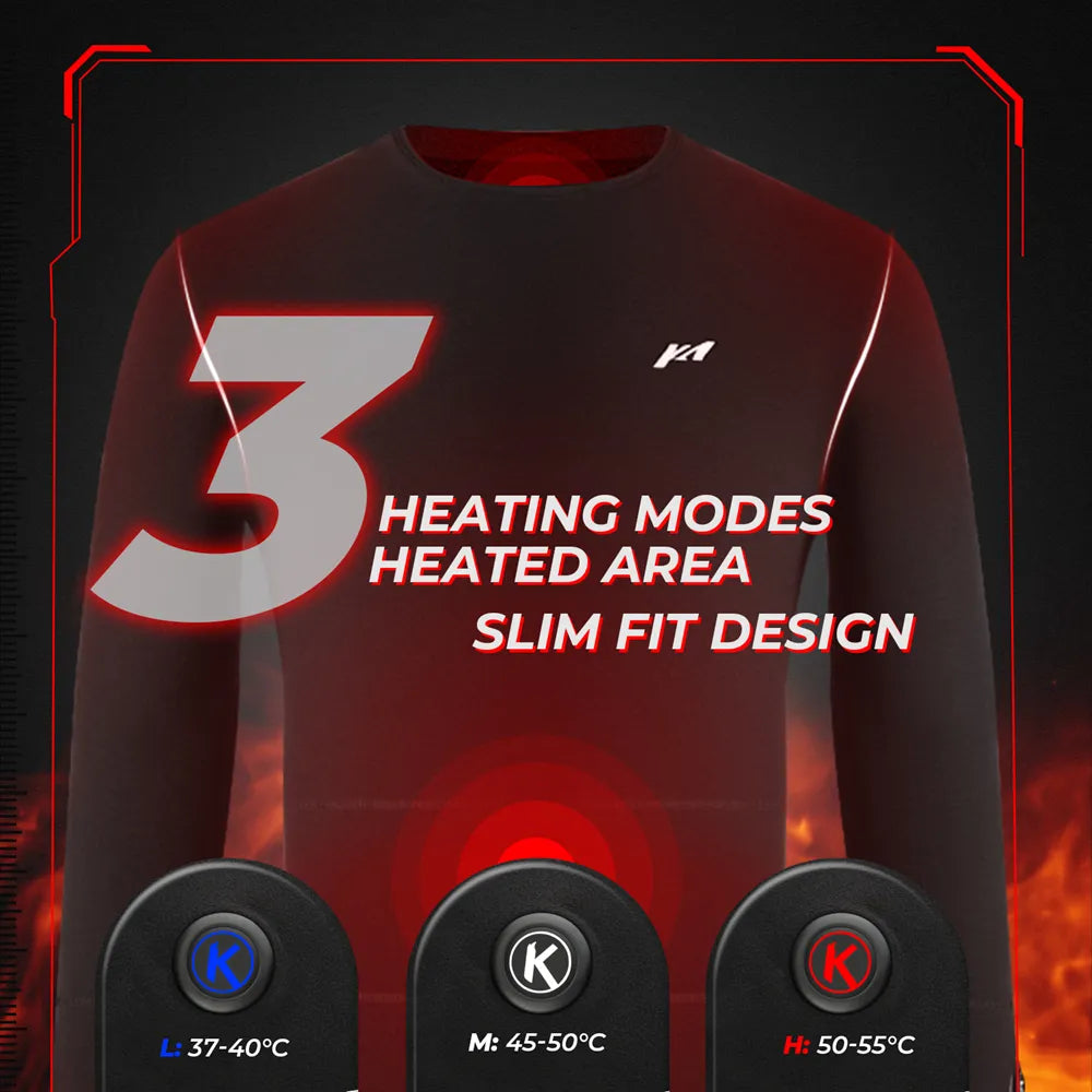 كيميموتو بدلة شتوية ساخنة ملابس داخلية للدراجات النارية USB تعمل بالطاقة الكهربائية التدفئة الحرارية دراجة نارية موتو تي شيرت السراويل الرجال التزلج