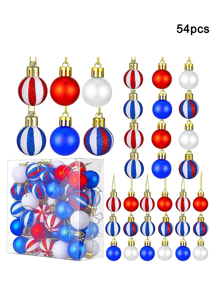 54pcs July 4th Memorial Day Plastic For Tree Christmas Home Holiday Party Decorations USA Themed Patriotic Hanging Ball Ornament