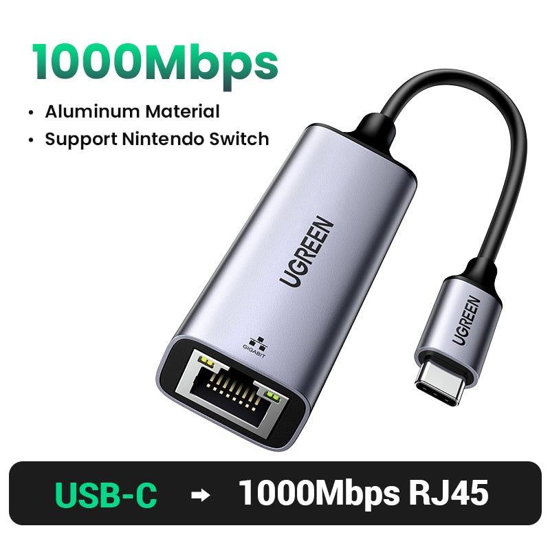 UGREEN USB Ethernet Adapter 1000/100Mbps USB3.0 HUB RJ45 Lan for Laptop PC Xiaomi Mi Box Macbook Windows USB-C HUB Network Card