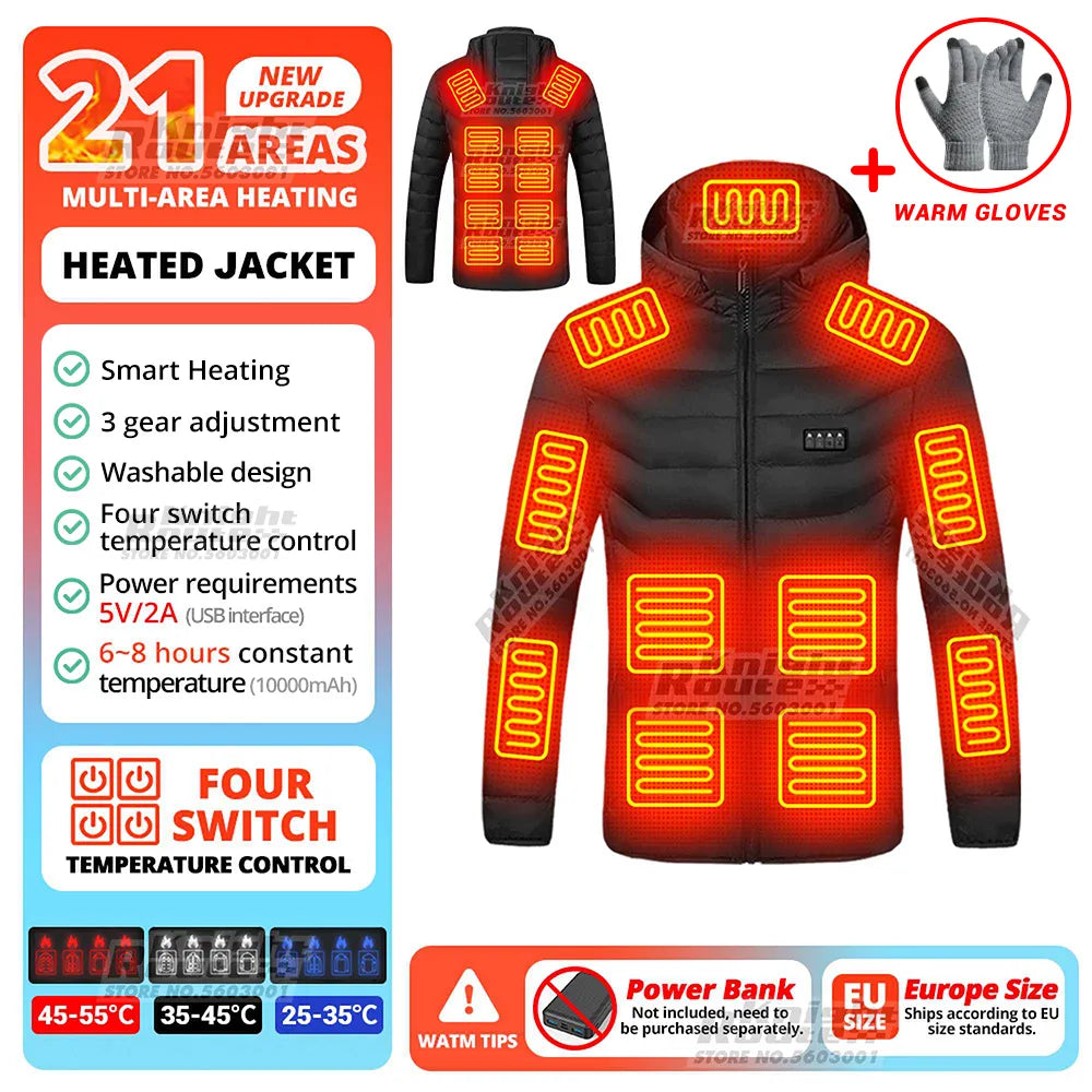 21 Areas Heated Jacket Men Electric Winter Women's Motorcycle Jacket