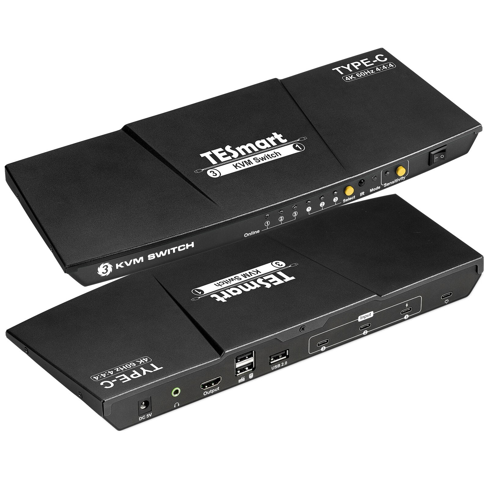 TESmart 3 Computers Commutateurs USBC KVM Video Switcher 3 Ports 3 In 1 Out 3x1 Type-C 4K 60 Hertz HDMI USB KVM Switches