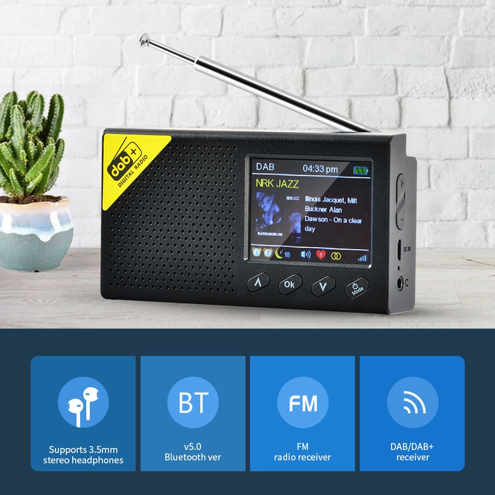 Portable Digital Radio Bluetooth-compatible 5.0 Stereo DAB/FM receiver Home Using 2.4 Inch LCD Display Screen Stereo Output