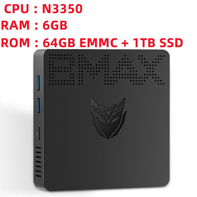 Bmax B1 Plus Fanless Mini PC Windows 10 Chip N3350 DDR3 6GB 64GB 128GB SSD VGA Dual WiFi BT 4.2 1000 LAN Desk Computer