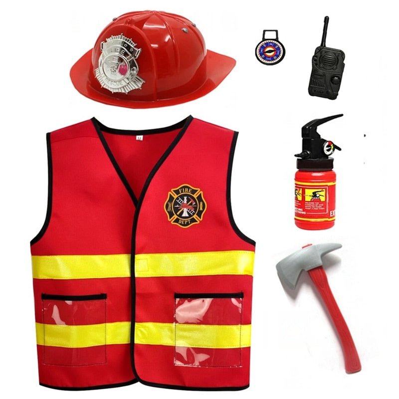 Kids Firefighter Cosplay Little Fireman Firemen Costume  for Boy Child Halloween Carnival Party Costumes for Boys