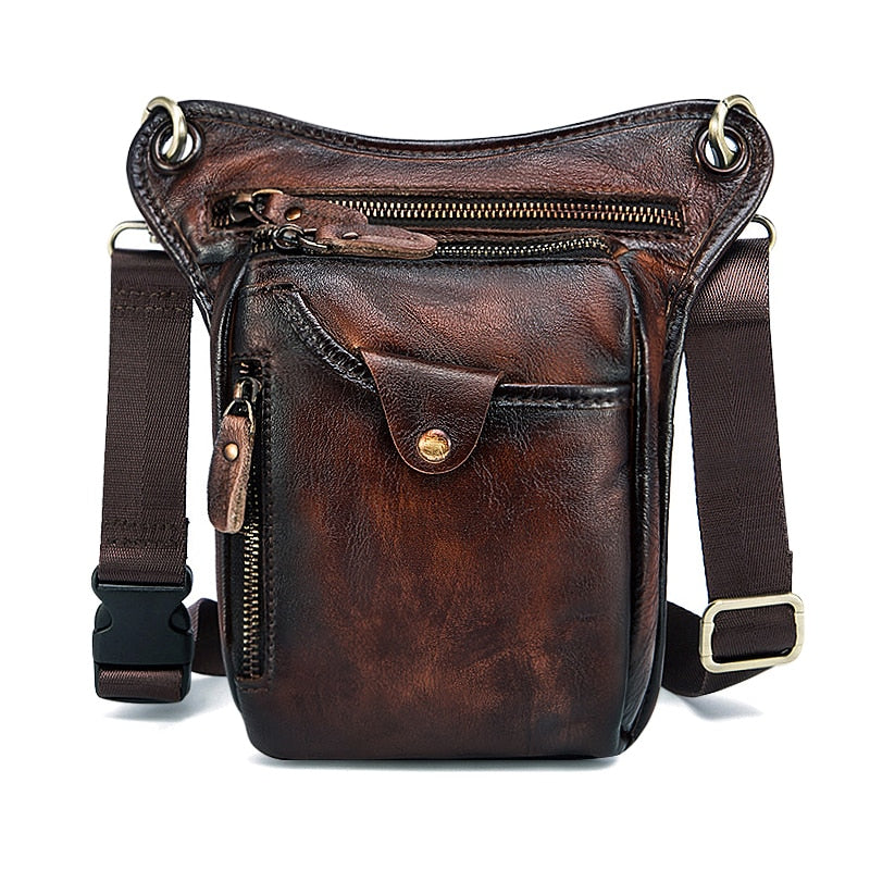 Genuine Leather Men Design Casual Brown Classic Shoulder Sling Bag Fashion Travel Fanny Waist Belt Pack Leg Bag 211-5-dc