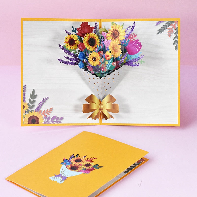 3D Pop UP Happy Birthday Greeting Invitation Card Happy Mother Father Day Love Mom Dad Rose Flower Easter Bunny Thank You Gift