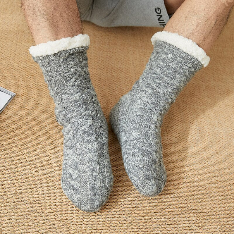 Thermal Socks Mens Winter Warm Home Soft Cotton Thickened Plus Velvet Sleeping Anti Slip None Grip Short Floor Slipper Sock Male