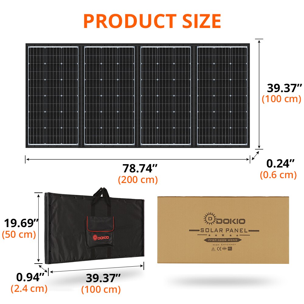 DOKIO 36V 200W 300W Portable Foldable Solar Panel With 10A Controller 24V For Travel &amp; Phone &amp; Boat Solar System Kit
