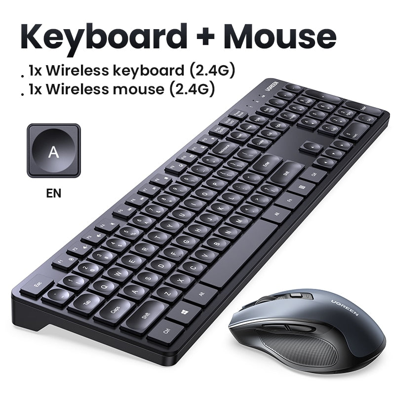 UGREEN Keyboard Mouse Wireless 2.4G English Russian Keycap For Work Office PC Accessories Mice 104 Key Membrane Keyboard