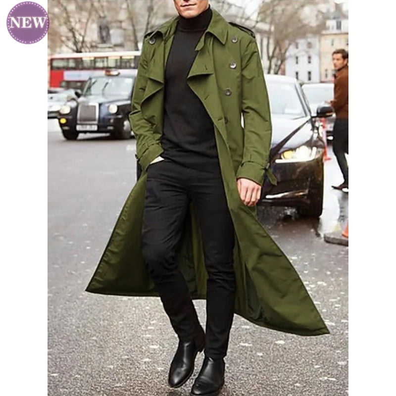 Simple Men's New Windbreaker 2023 Men's Extended Belt Double Breasted Trench Coat Fashion Casual Jacket Men's Clothing