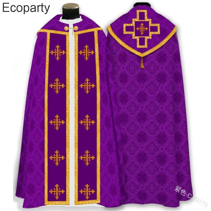 New Halloween Men's Medieval Church Pastor Cosplay Robe Retro Printed Tassels Priest Cape Purim Carnival Party Costume For Male