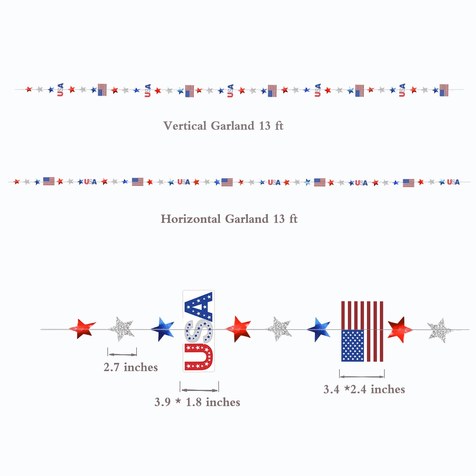 4th من يوليو أحمر أبيض أزرق الولايات المتحدة الأمريكية تحت عنوان حفلة ورقة ستار اللافتات الوطنية بريق ستار جارلاند سلسلة سلسلة زينة معلقة