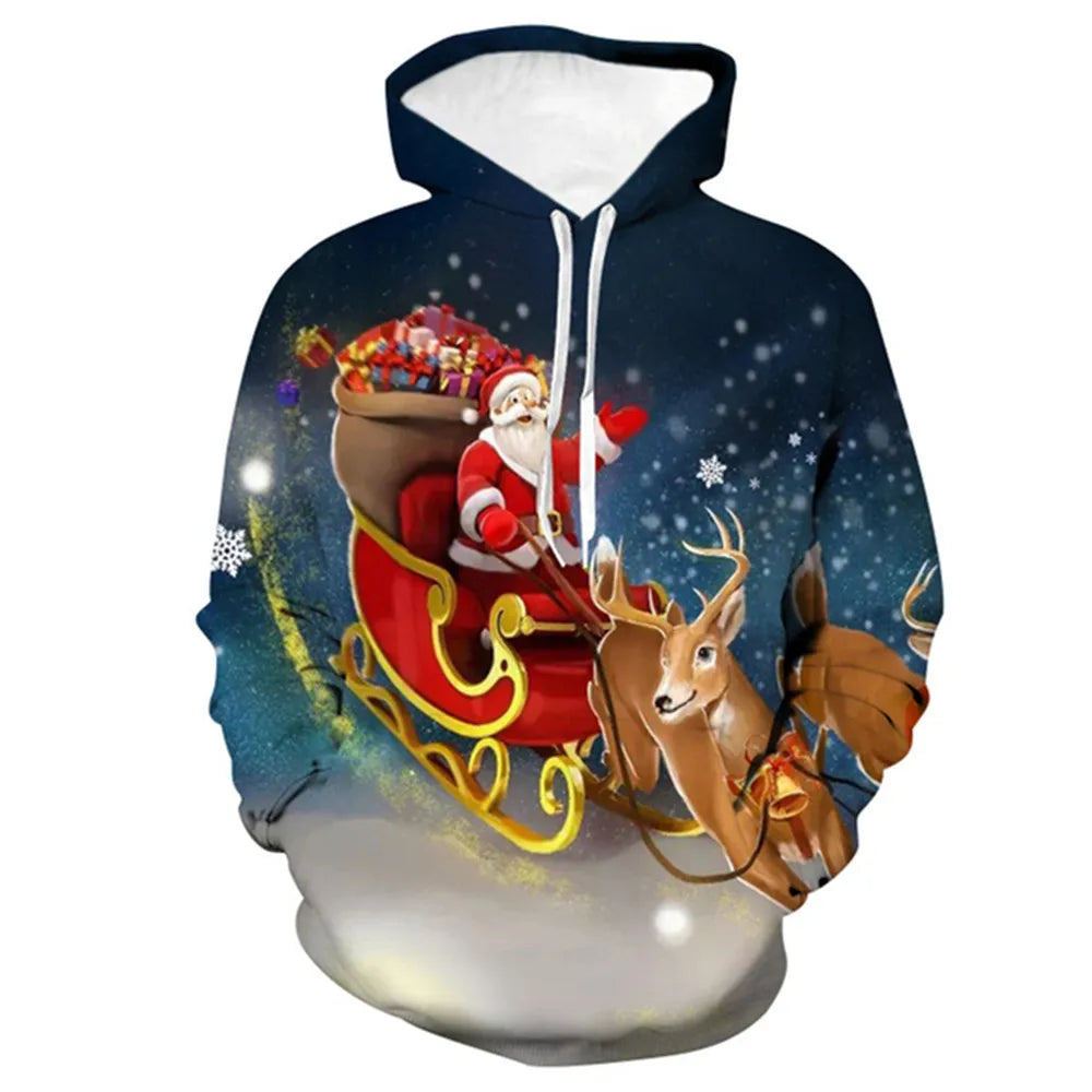 2024 Christmas tree Xmas Santa Snowman Claus Hoodie Men Autumn Winter 3D Print Pullover Sweatshirt