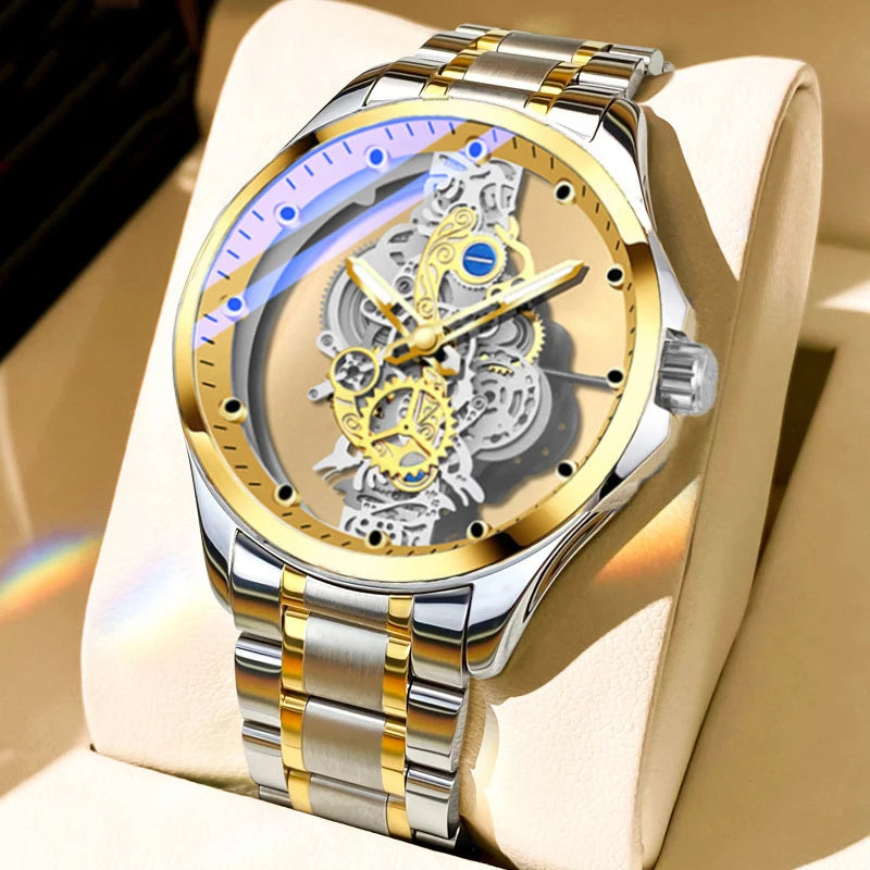 New 2023 Hollow Men Watch Automatic quartz Watch Gold Skeleton Vintage Man Watch Mens Watches Top Brand Luxury