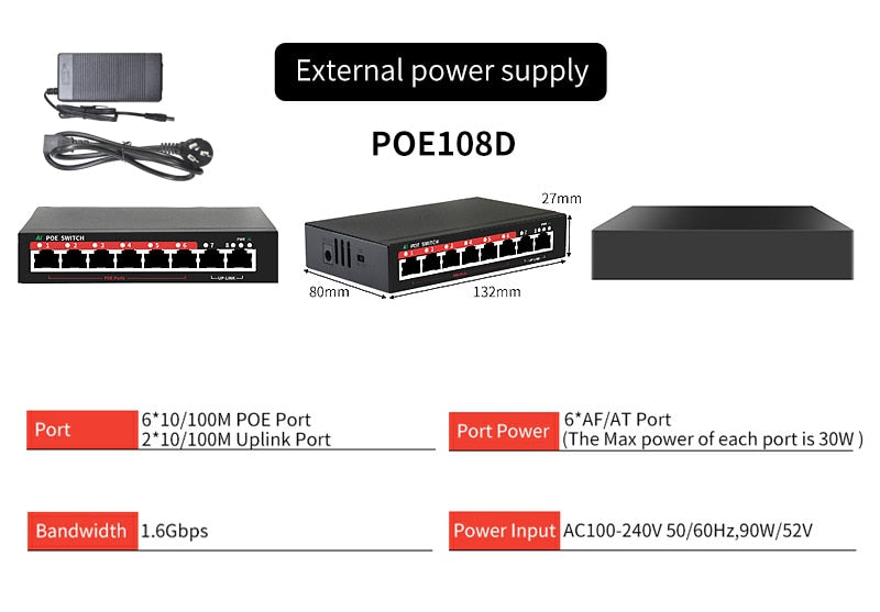 سلسلة STEAMEMO SSC AI POE Switch 4/6/8/16 منافذ محول الشبكة 90 واط مصدر الطاقة إيثرنت 10/100 ميجابت في الثانية لكاميرا IP نقطة وصول لاسلكية