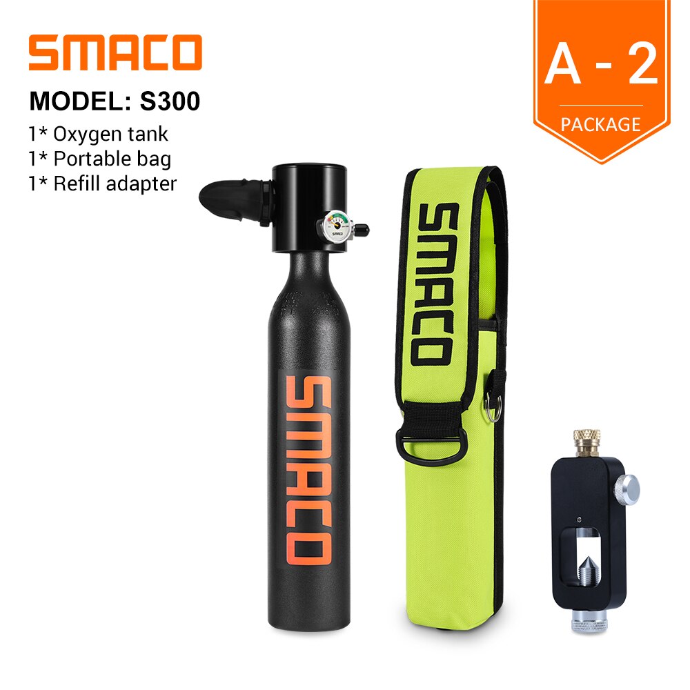 SMACO خزان للغوص صغير تحت الماء معدات سعة 0.5 لتر تصميم قابل لإعادة الملء مجموعة خزان الأوكسجين الصغير المحمول مضخة التنفس اليدوية