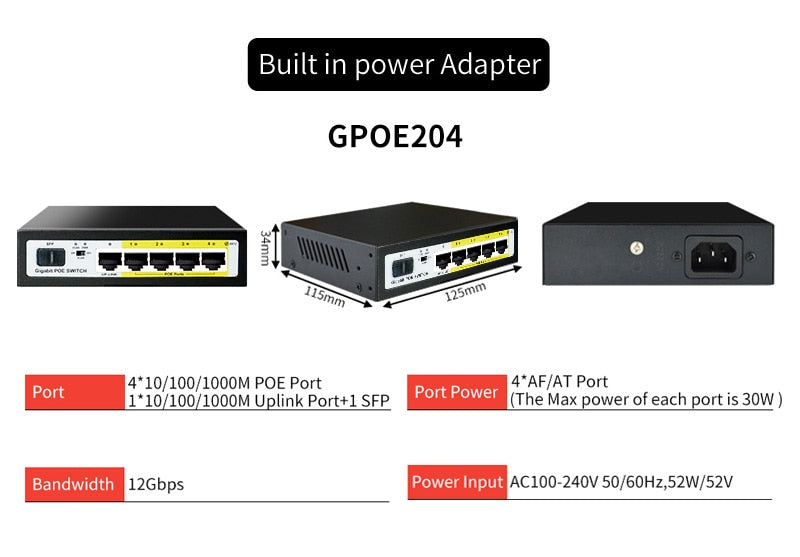 STEAMEMO 48V Active POE Switch GIgabit Network Switch With SFP 10/100/1000Mbps For IP Camera/Wireless AP/Wifi Router/CCTV