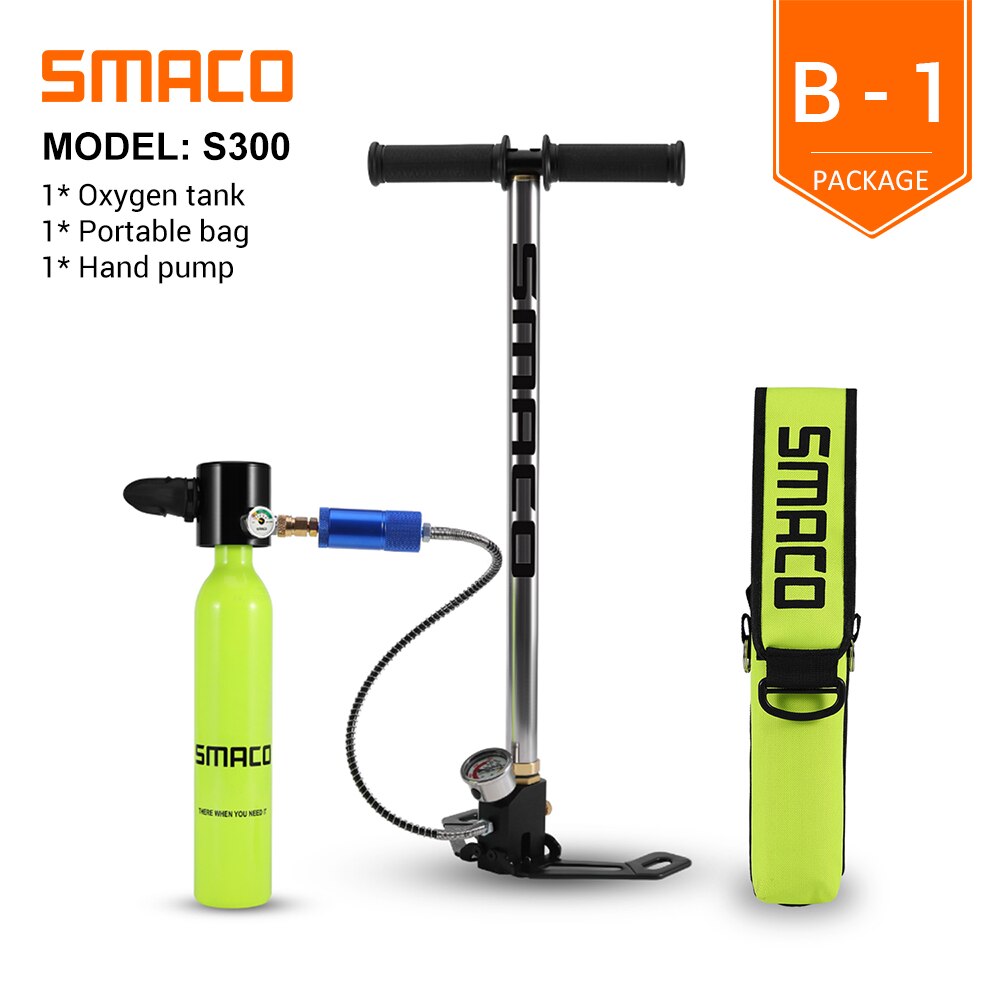 SMACO Mini Scuba Diving Tank Equipment 0.5 Litre Capacity Refillable Design portable Mini Oxygen Tank Set Respirator Hand Pump