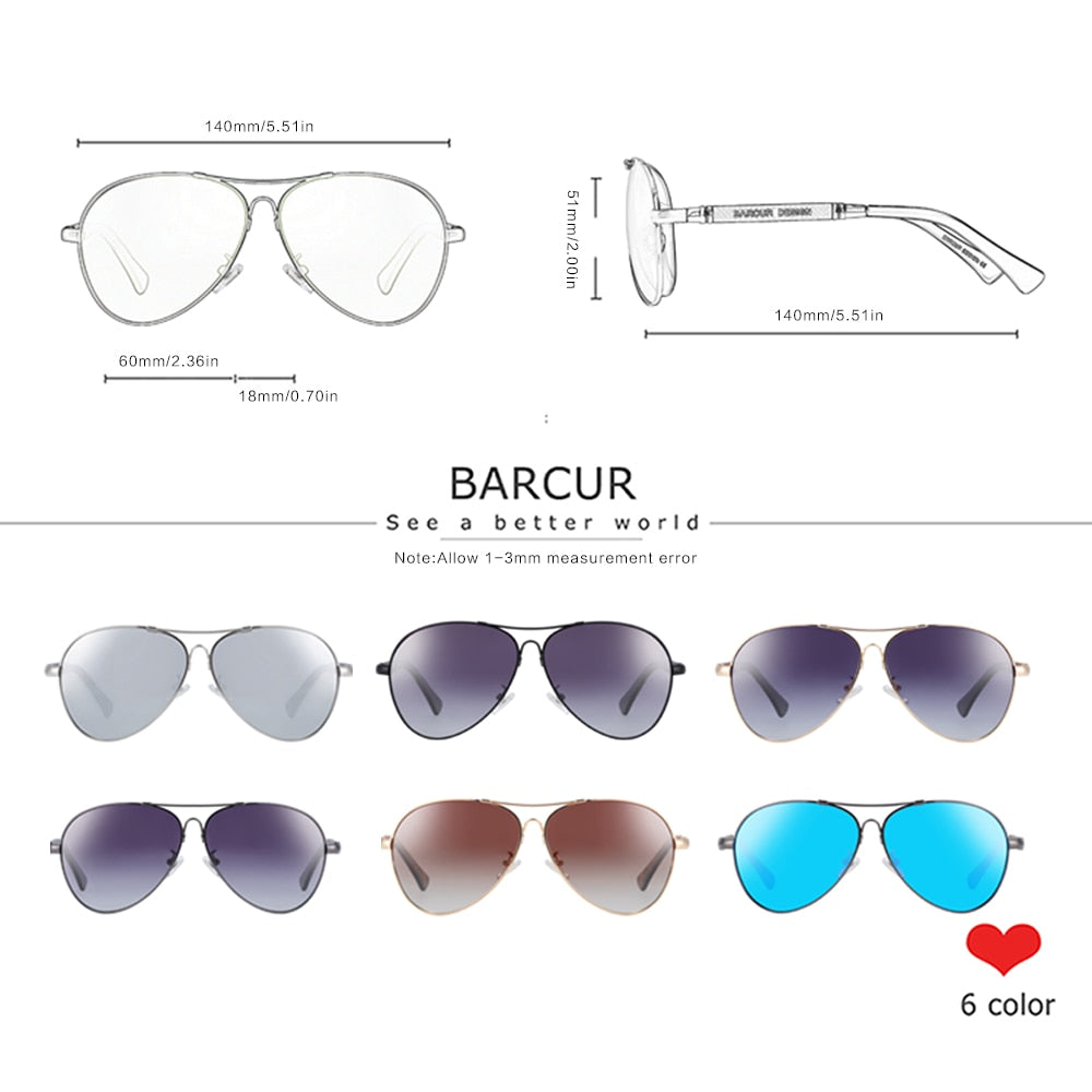 BARCUR Design Titanium Alloy Sunglasses Polarized Men&#39;s Sun Glasses Women Pilot Gradient Eyewear Mirror Shades Oculos De Sol