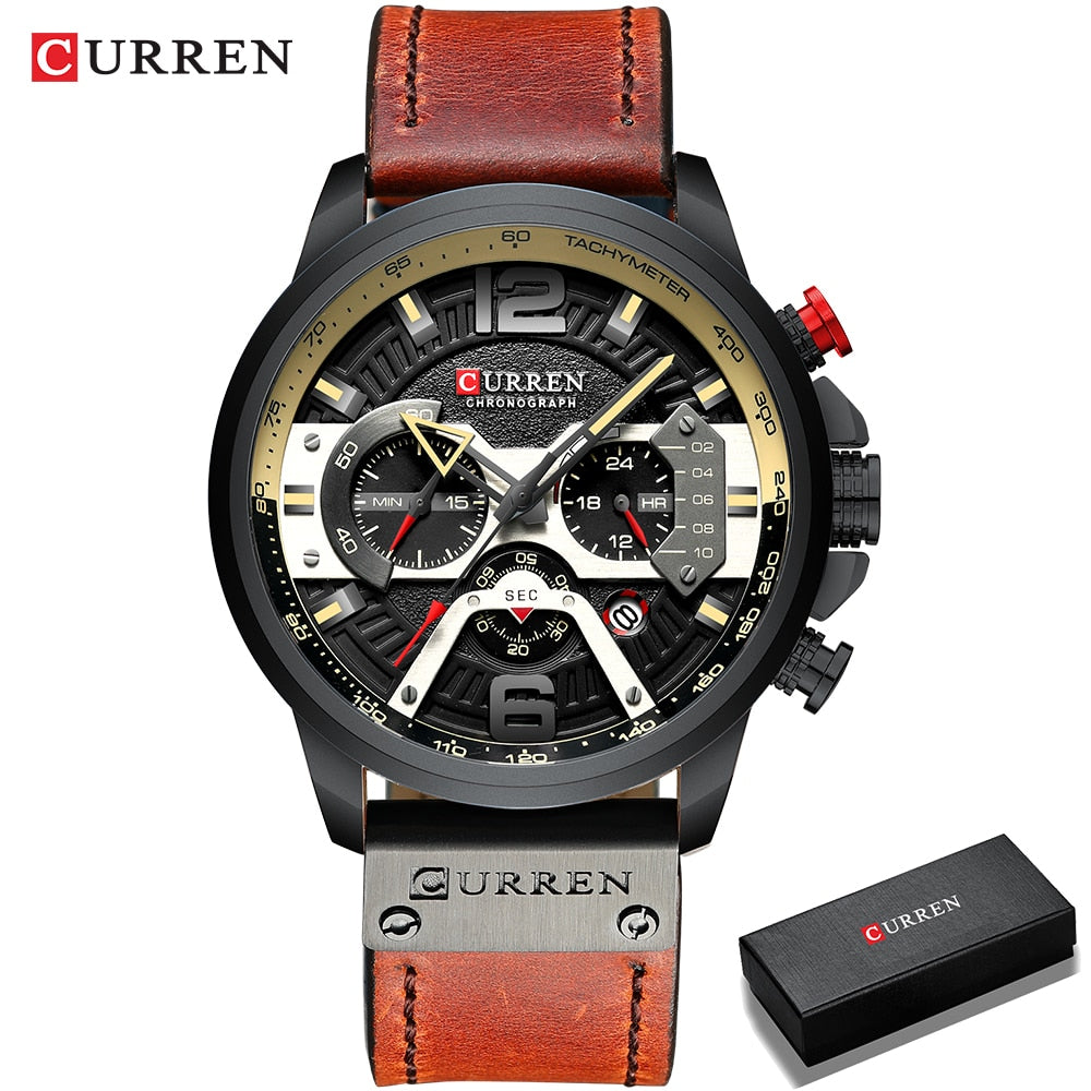 CURREN Mens Watches Top Brand Luxury Leather Sports Watch Men Fashion Chronograph Quartz Man Clock Waterproof Relogio Masculino