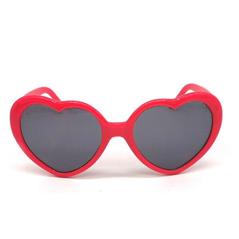 الحب شكل قلب النظارات الشمسية النساء PC الإطار ضوء تغيير الحب القلب عدسة النظارات الشمسية الملونة الإناث ظلال حمراء وسوداء