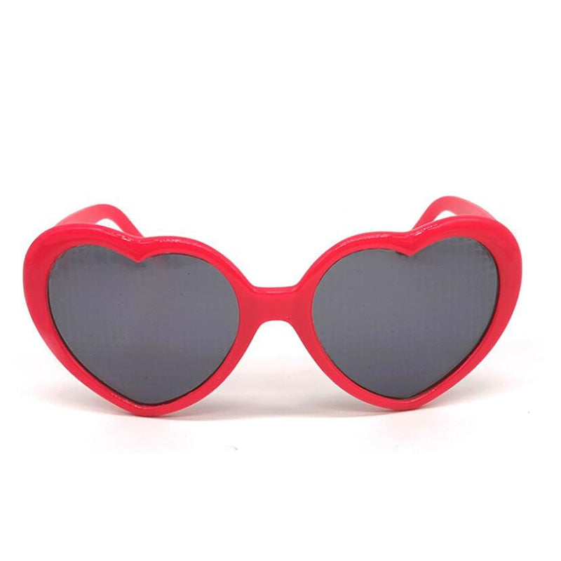 Love Heart Shape Sunglasses Women PC Frame Light Change Love Heart Lens Colorful Sun Glasses Female Red Black Shades