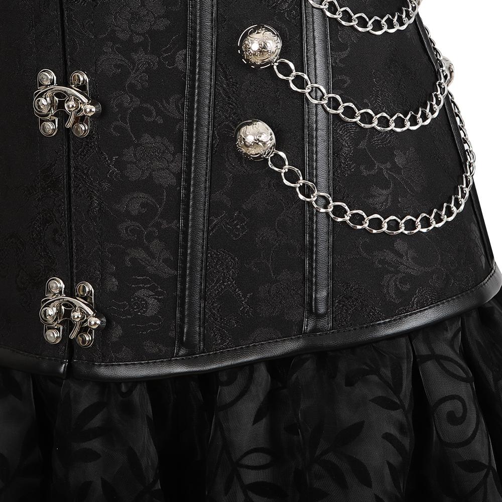 مشد تنورة 3 قطع من الجلد فستان مشدات مشد Steampunk القراصنة الملابس الداخلية كورسيتو غير منتظم سخرية حجم كبير أسود بني