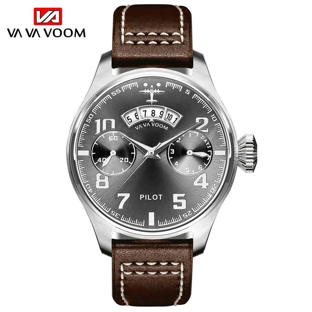 Large Pilot Series Creative Calendar Airplane Sports Military SEAL Fashion Casual Brand Army Brown Leather Wrist Watches For Men