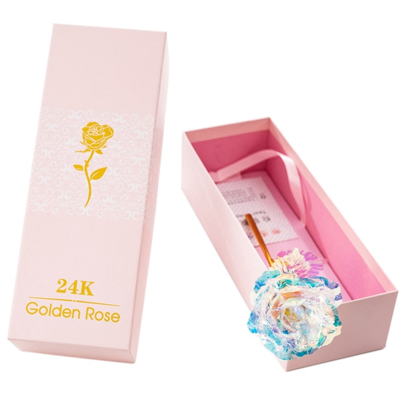 Creative 24K Foil Gold Rose Lasts Forever Love Wedding Decor Rose With Pink Packaging Valentine&#39;s Day Gift For Girl Friend