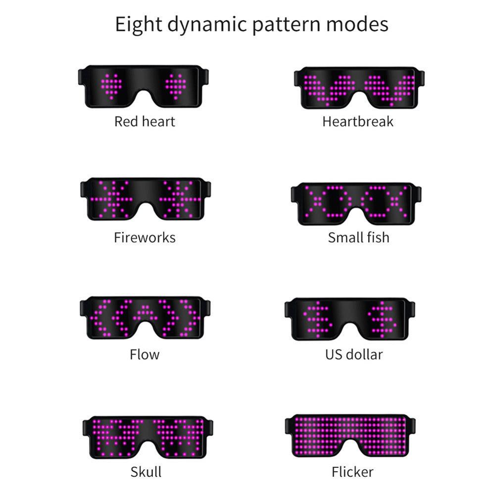 App Control Bluetooth Led Party Glasses Customized Languages USB Charge Flashing  Luminous Eyewear Christmas Concert Sunglasses
