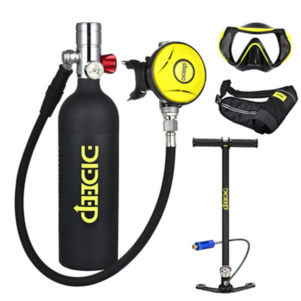 DIDEEP Scuba Diving Cylinder Mini 1L Oxygen Tank Set Respirator Air Tank With Hand Pump for Snorkeling Breath Diving Equipment