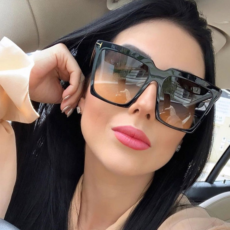 Oversize Square Sunglasses 2021 Women Vintage Brand Big Frame Sun Glasses Woman Black Gradient Female Glasses Oculos UV400