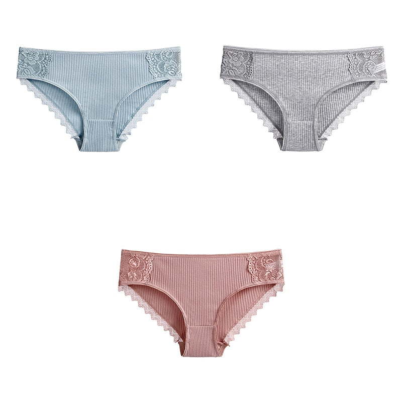 3 Pcs Cotton Women&#39;s Panties Lace Underwear High Quality Soft Breathable Female Briefs Underwear For Woman Lingerie New BANNIROU