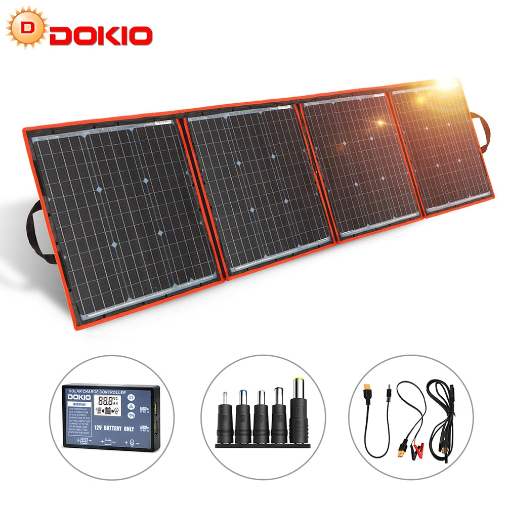 DOKIO 150 واط لوحة طاقة شمسية محمولة 12 فولت بطارية شمسية للمنزل/السيارة/قارب لوحة شمسية قابلة للطي 150 واط أحادية البلورية