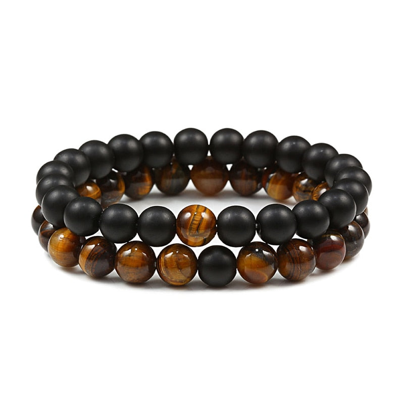 Men Bracelet Tiger Eye Stone Braided Bracelet Black Matte Natural Stone Beads Bracelet Couple Distance Charm Yoga Jewelry Gifts