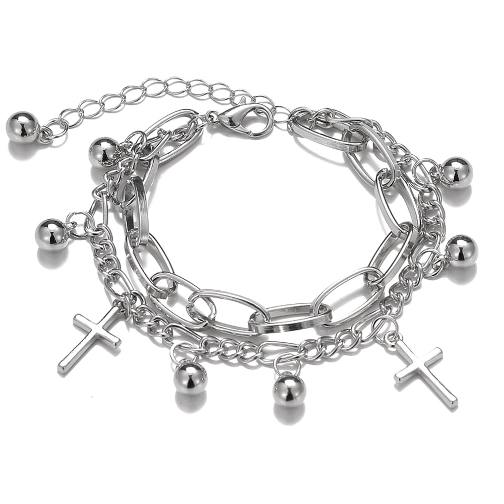 IPARAM Women&#39;s Portrait Thick Chain Pendant Bracelet Vintage Punk Metal Double Chain Pendant Alloy Bracelet Fashion Jewelry Gift