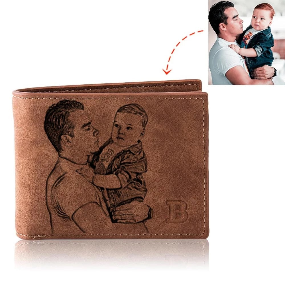 Picture Wallet Custom Engraving Wallet Frosted Retro Multifunction Wallets Multi Card Holder Leisure Coin Bag Father&#39;s Day Gift