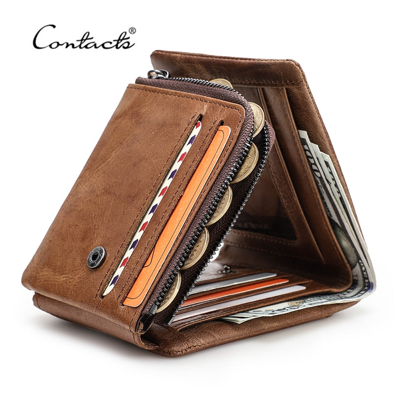 CONTACT'S Brand Designer Men Wallets Genuine Leather Wallet Male Coin Purse Trifold Multifunctional Card Holder Money Bag Small