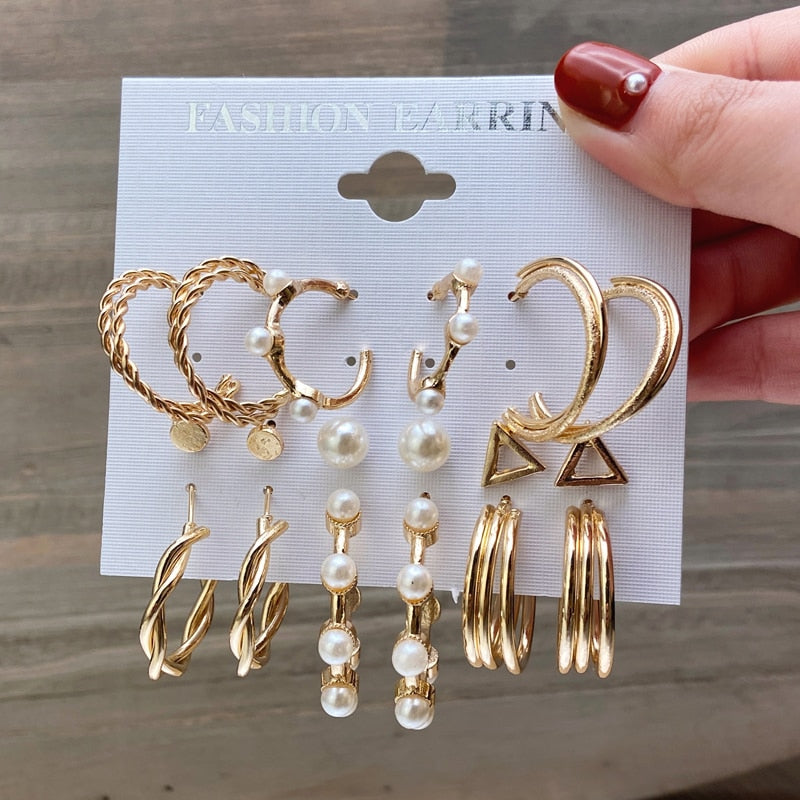 Fashion Gold Hoop Earrings Set Women Pearl Hoop Earrings Oversize Metal Circle Punk Earring 2020 Female Fashion Jewelry