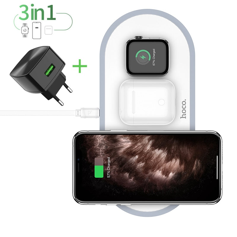 HOCO 3 in1 Wireless Charger for iphone 11 Pro X XS Max XR for Apple Watch 5 4 3 2 Airpods Pro Fast Charger Stand For Samsung S20