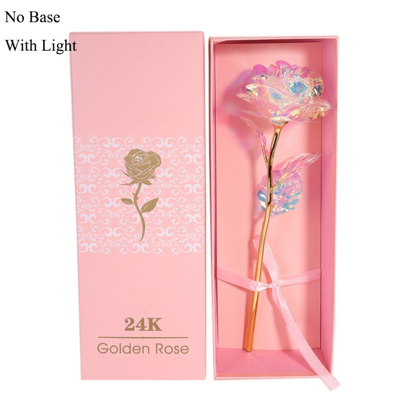 24k Gold Plated Rose With Love Holder Box Gift Valentine&#39;s Day Mother&#39;s Day Gifts Flower Gold Dipped Rose US Drop ship