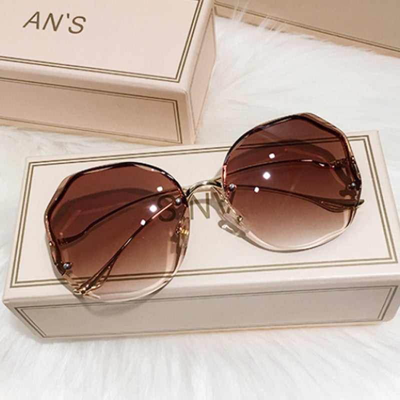2022 Luxury Round Gradient Sunglasses Women Metal Curved Temples Eyewear Ocean Rimless Fashion Sun Glasses Ladies UV400