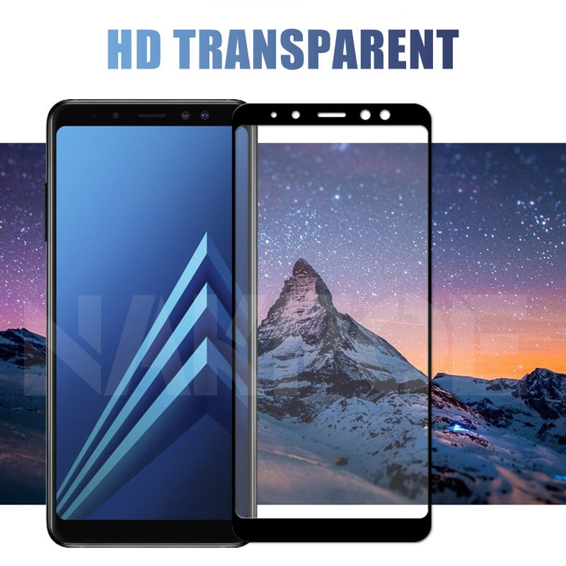 9D Tempered Glass on For Samsung Galaxy A5 A7 A9 J2 J3 J7 J8 2018 Glass A6 A8 J4 J6 Plus 2018 Screen Protector Glass Film Case