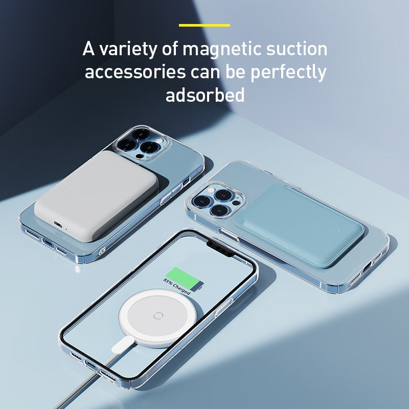 حافظة هاتف مغناطيسية شفافة من Baseus لهاتف آيفون 14 13 12 11 Pro Max غطاء شحن لاسلكي لهاتف iPhone13 12Pro Max حافظة مغناطيسية
